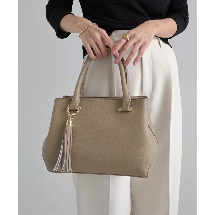 ベージュ | フリンジ付き 2way ハンドバッグ | andme