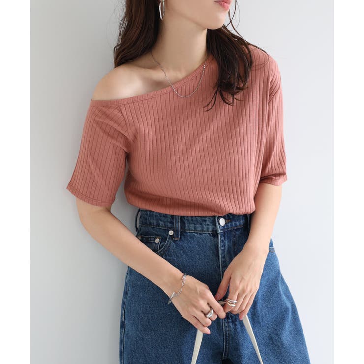 ピンク | アシメネック 半袖 トップス | andme