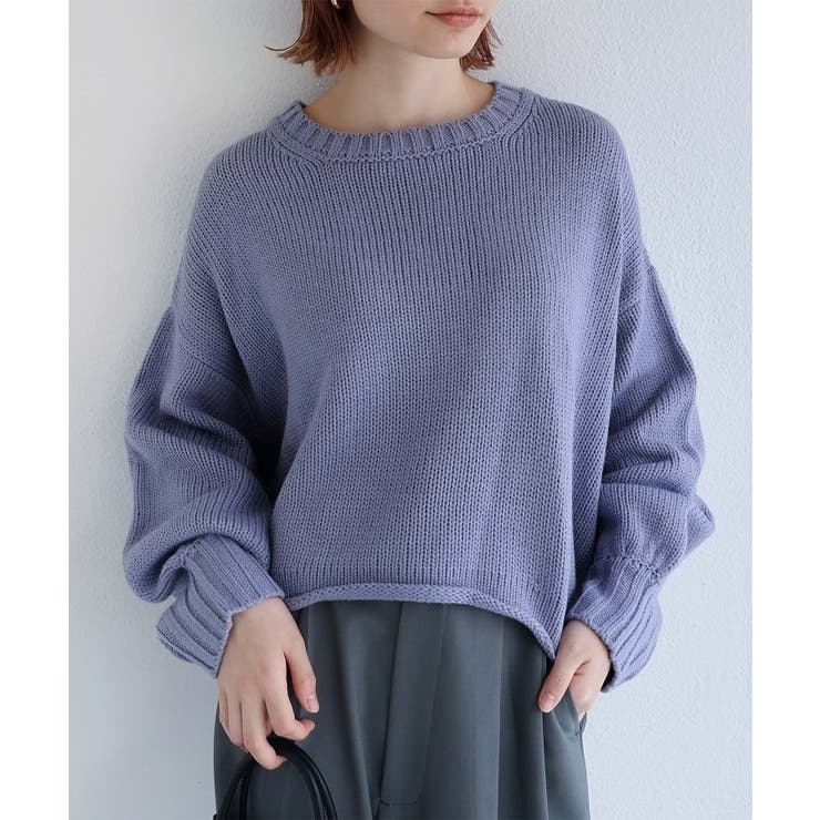 ブルー | 袖ボリューム 短丈 ニットトップス | andme