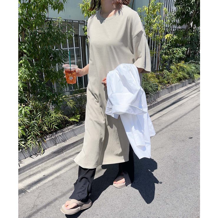グレージュ | ピグメント加工 半袖 Tシャツワンピース | andme