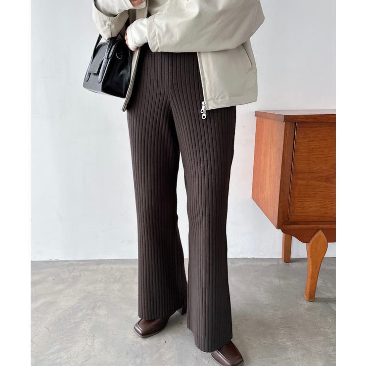 ブラウン | リブニット フレア パンツ | andme