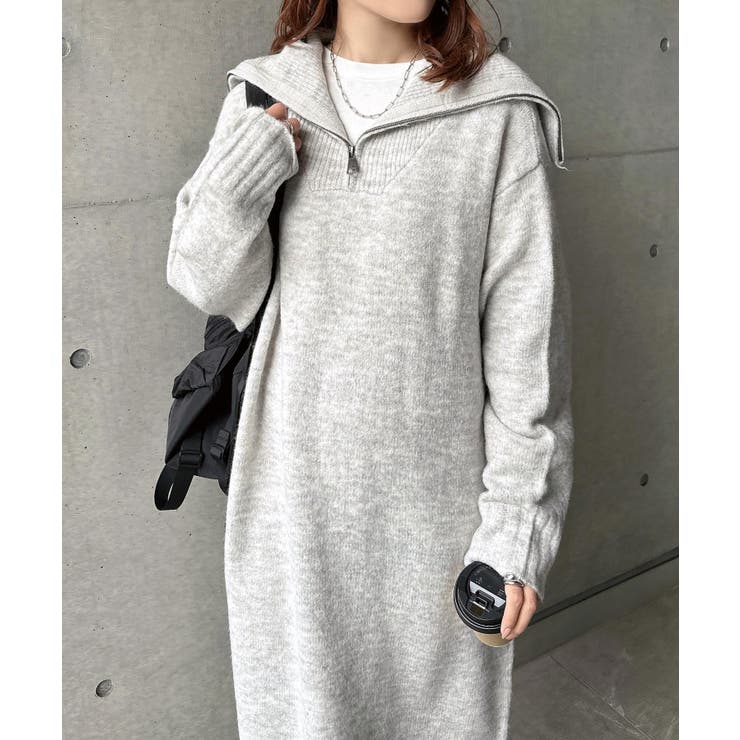 ライトグレー | セーラーカラー ハーフジップ ニット | andme