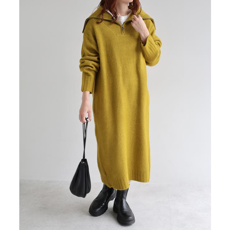 ライムグリーン | セーラーカラー ハーフジップ ニット | andme