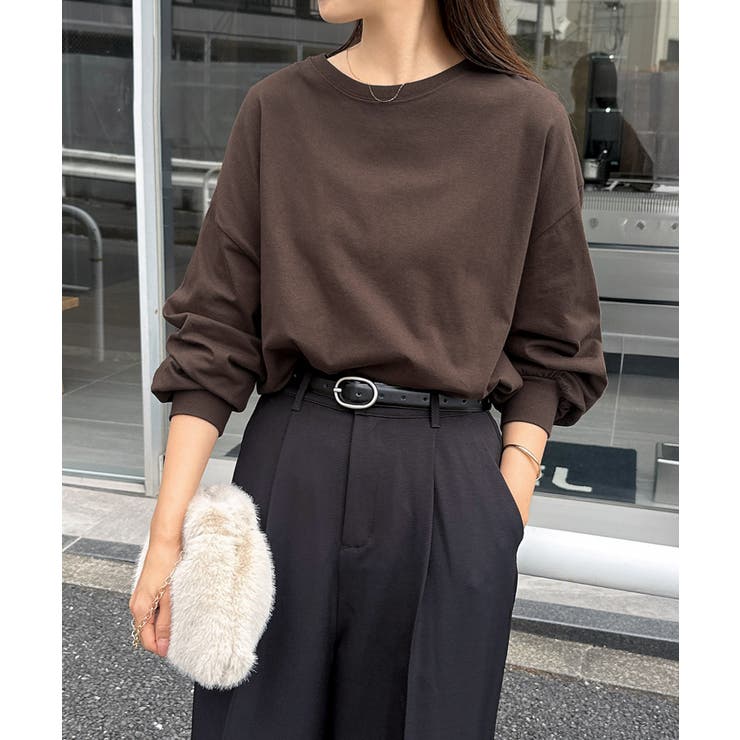 ブラウン | 無地 ボーダー ボリューム袖 | andme