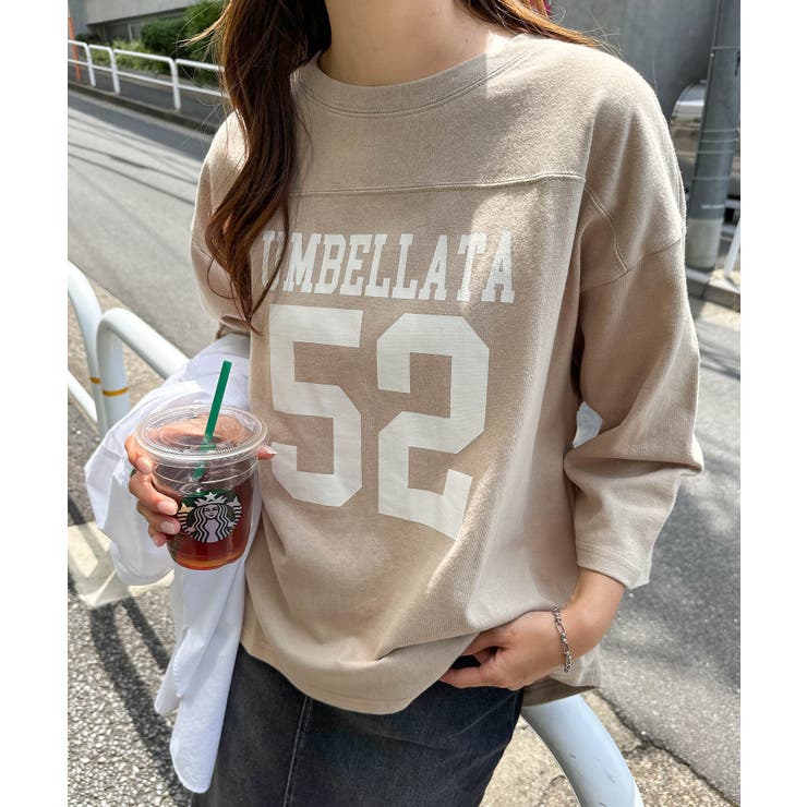 ベージュ | コットン ナンバー ロゴプリント | andme