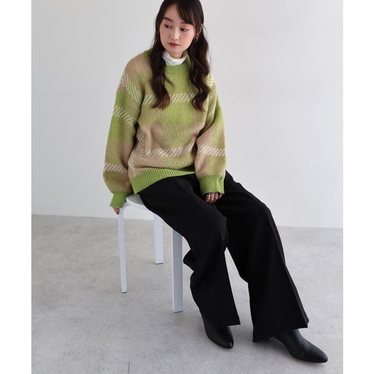 aya様 チェックシャツドッキングニット アプワイザー・リッシェ Apuweiser-riche チェックシャツドッキング