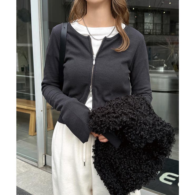 スミクロ | セルフカットリブ ショート丈 カーディガン | andme