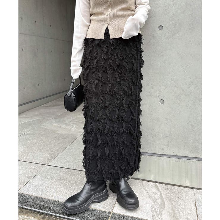 ブラック | カットフリンジ ニット タイト | andme