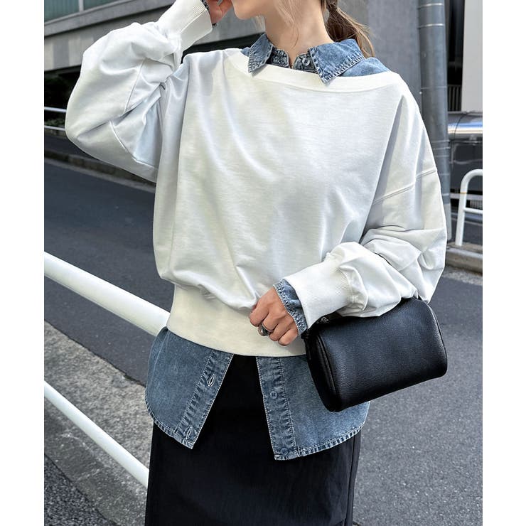 オフホワイト | ボリューム袖 オフショルダー スウェット | andme