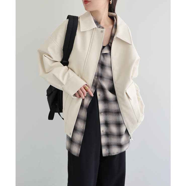 アイボリー | フェイクレザー オーバーサイズ ブルゾン | andme