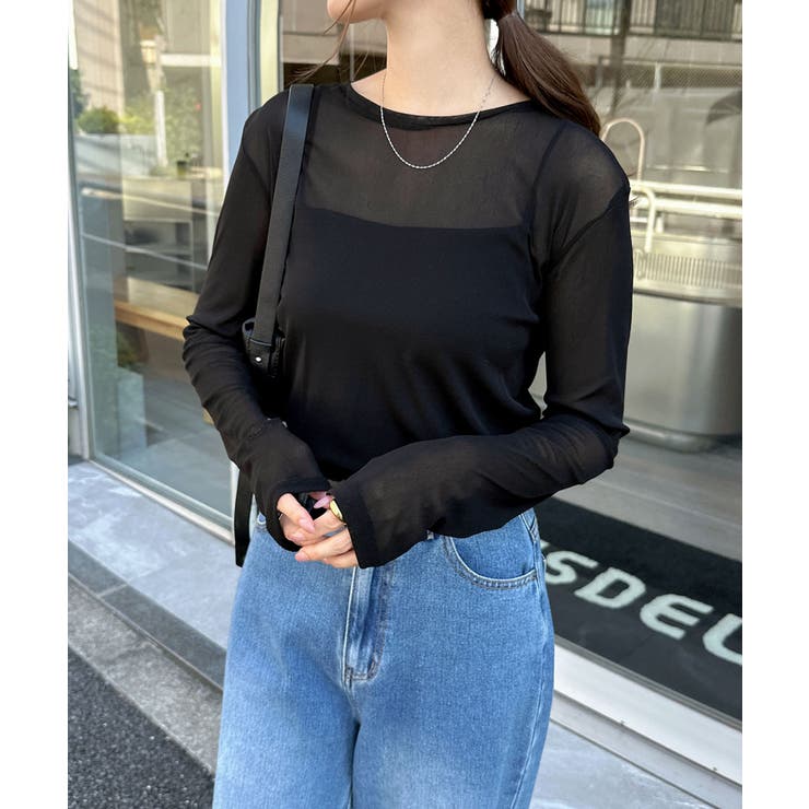 ブラック【A】 | 【選べるネックデザイン】 長袖 シアー | andme