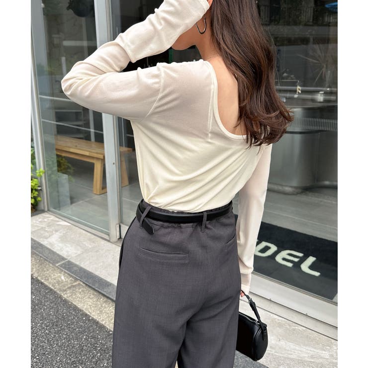 アイボリー【B】 | 【選べるネックデザイン】 長袖 シアー | andme