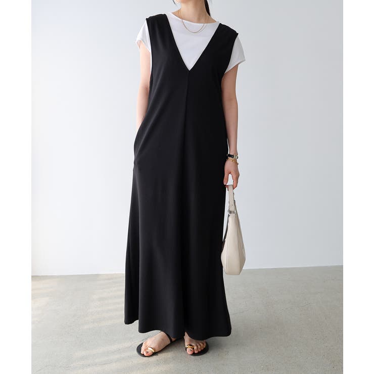 ブラック | Vネック ポンチ ワンピース | andme