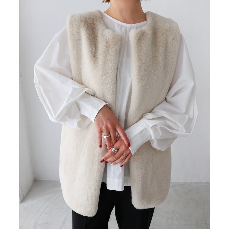 bow-a フェイクファーベストクリーム