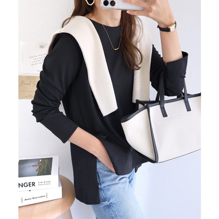 ブラック | ポンチ サイドスリット カットソー | andme