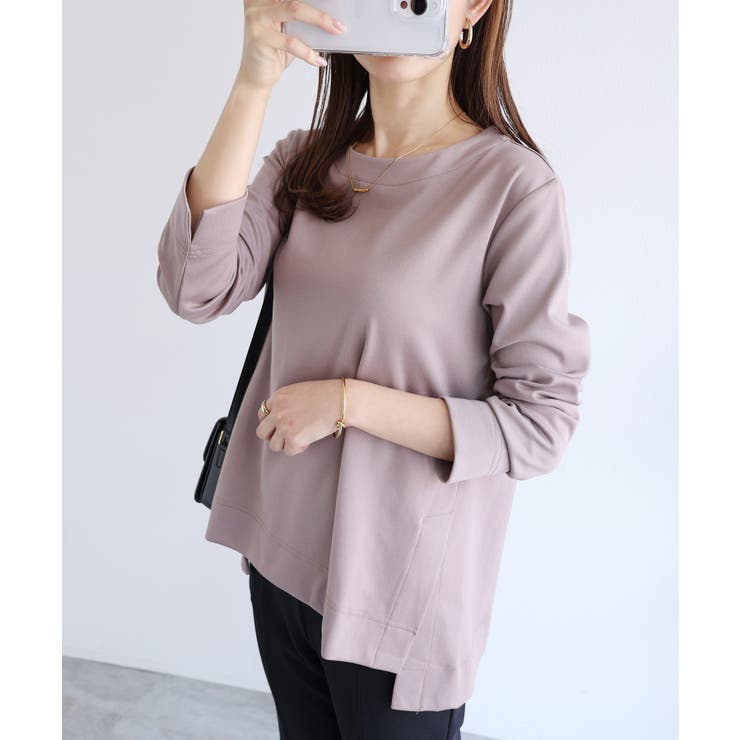 グレージュ | ポンチ サイドスリット カットソー | andme