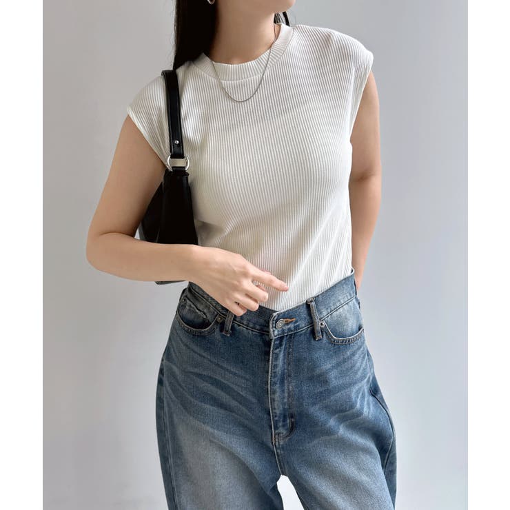 オフホワイト | テレコリブ フレンチスリーブ Tシャツ | andme