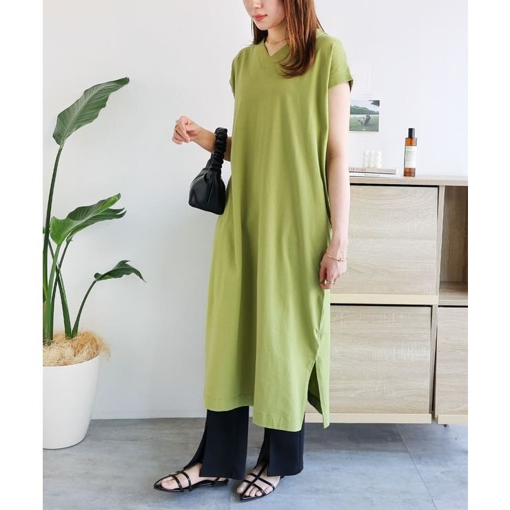 ライムグリーン | コットン Tシャツ ワンピース | andme