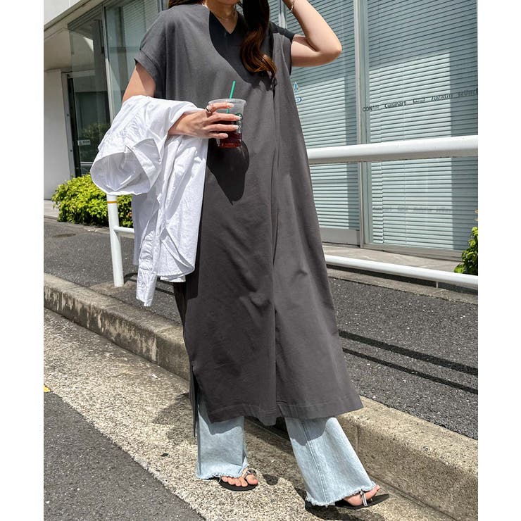 チャコールグレー | コットン Tシャツ ワンピース | andme