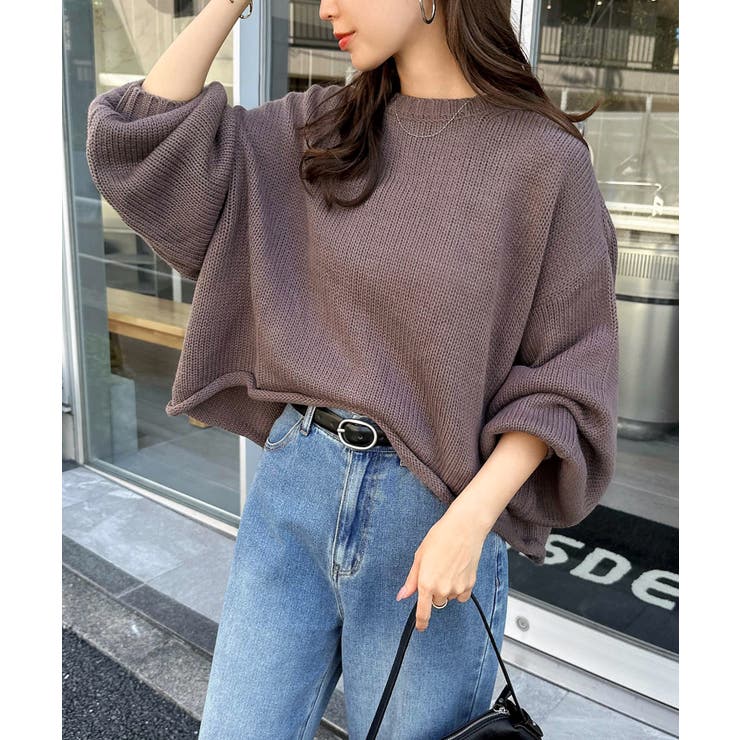 ブラウングレー | 袖ボリューム 短丈 ニットトップス | andme