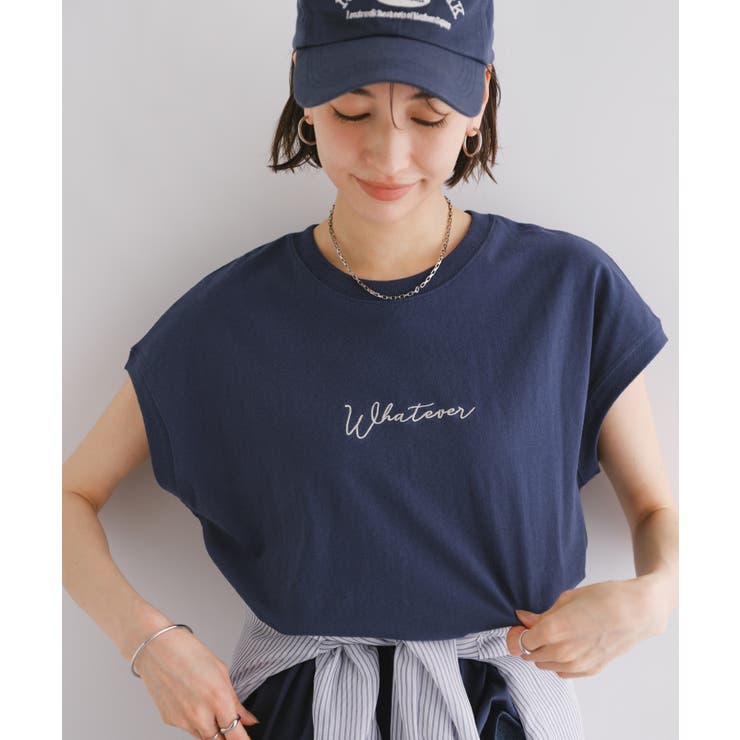 ネイビー | コットン天竺 ロゴ Tシャツ | andme