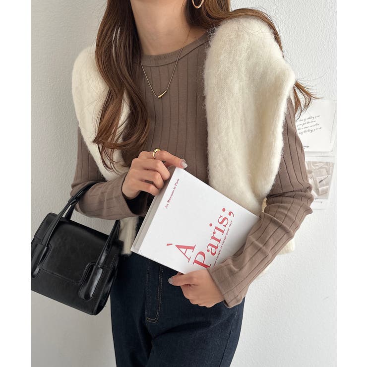 ブラウン | コットン ワイドリブ 長袖Tシャツ | andme