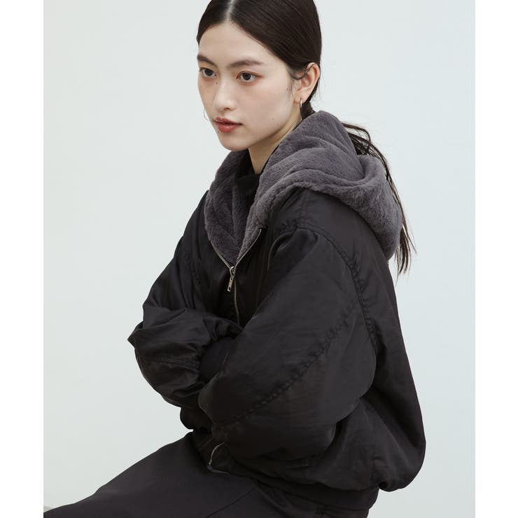 ブラック×チャコールグレー | ショート丈 リバーシブル ファー | andme