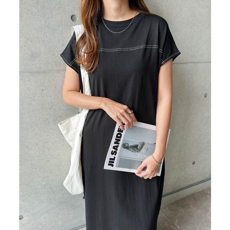 美品 アナイ ANAYI ステッチデザイン フレンチスリーブワンピース ネイビー 美品 アナイ ANAYI ステッチデザイン フレンチスリーブ