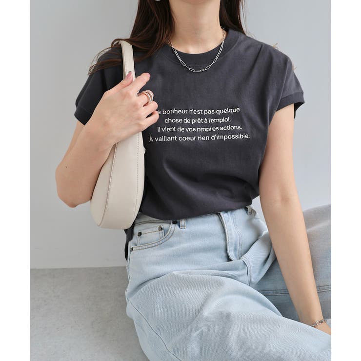 みみみ レディース Tシャツ T-ANGIE M ロゴ刺繍 フレンチスリーブ Tシャツ[品番：AZ000004301]｜andme