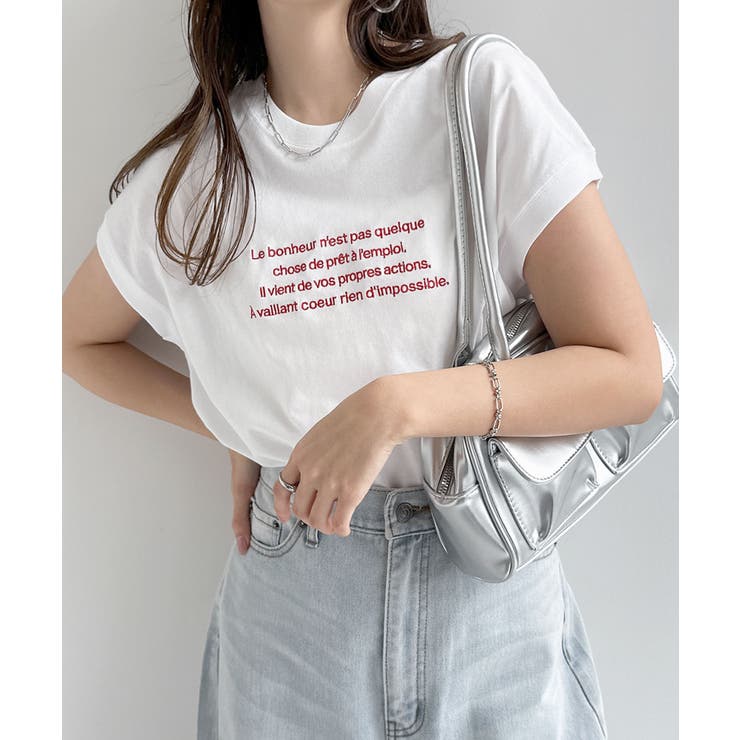 ロゴ刺繍 フレンチスリーブ Tシャツ[品番：AZ000004301]｜andme