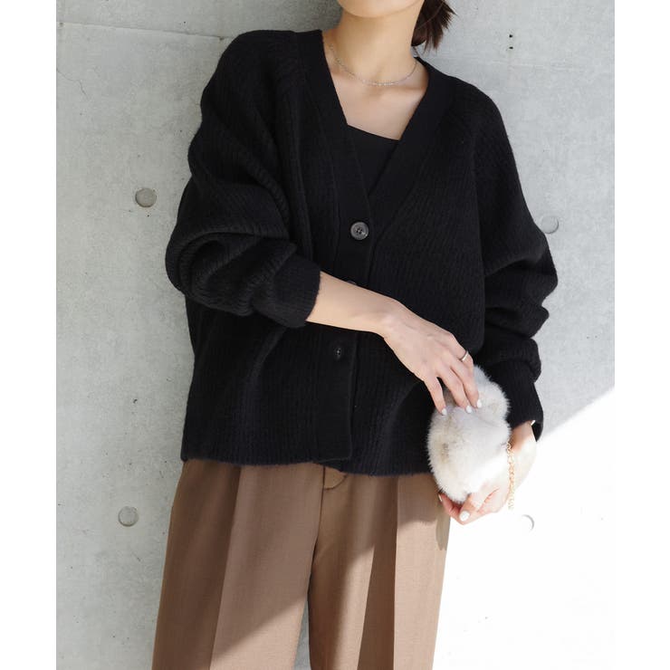ブラック | 片畦編み ニット カーディガン | andme