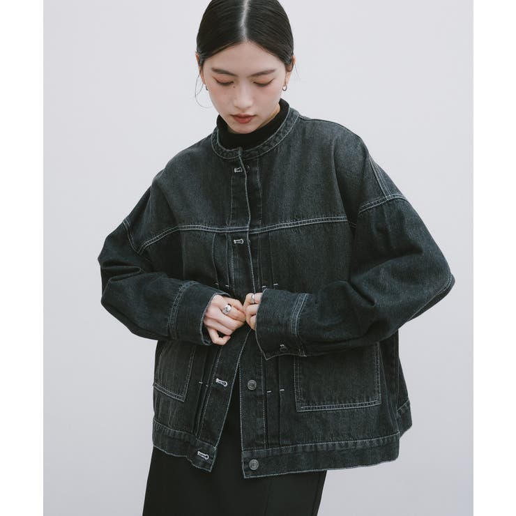 ブラック | オーバーサイズ ノーカラー デニム | andme