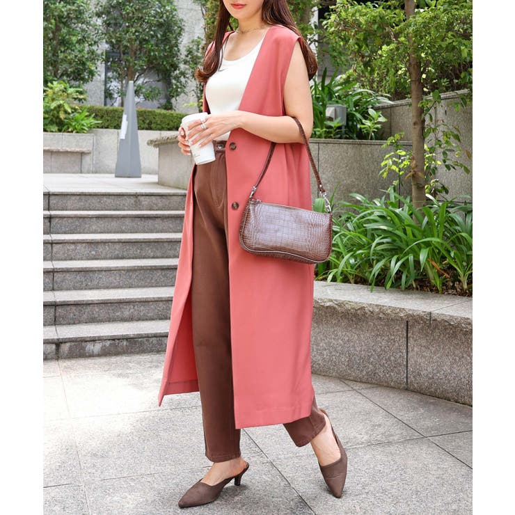 ローズピンク | とろみ素材 ロング ジレ | andme