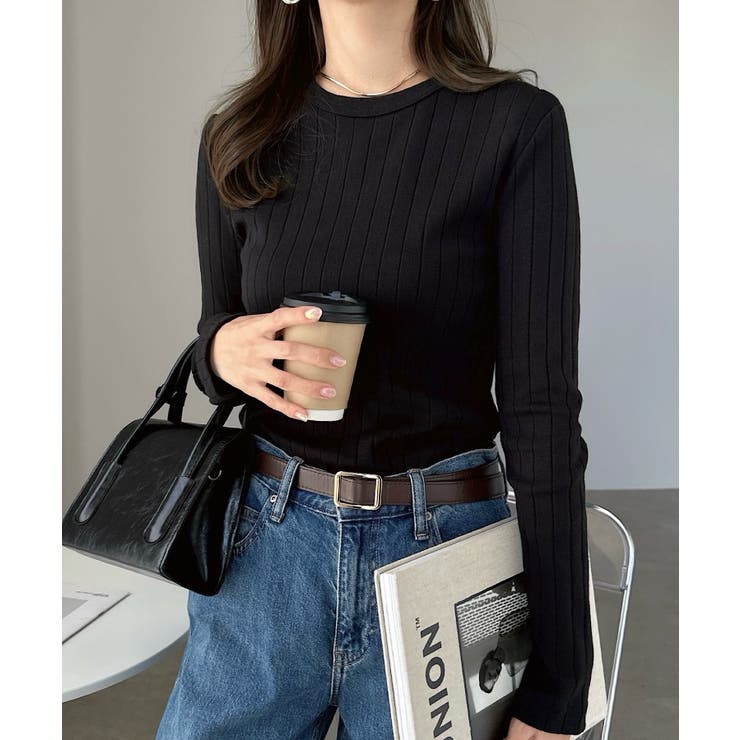 ブラック | コットン ワイドリブ 長袖Tシャツ | andme