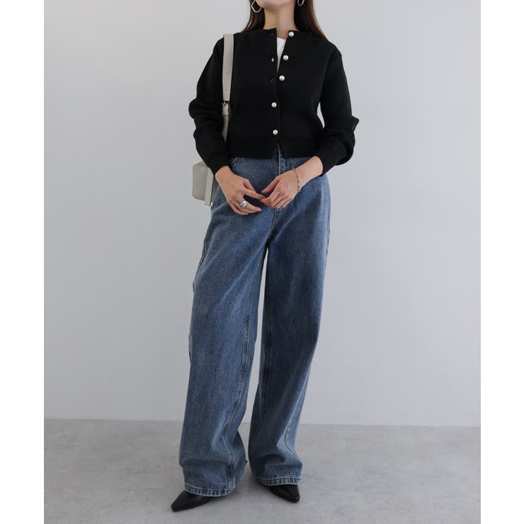 ブラック | パールボタン 長袖 ニット | andme