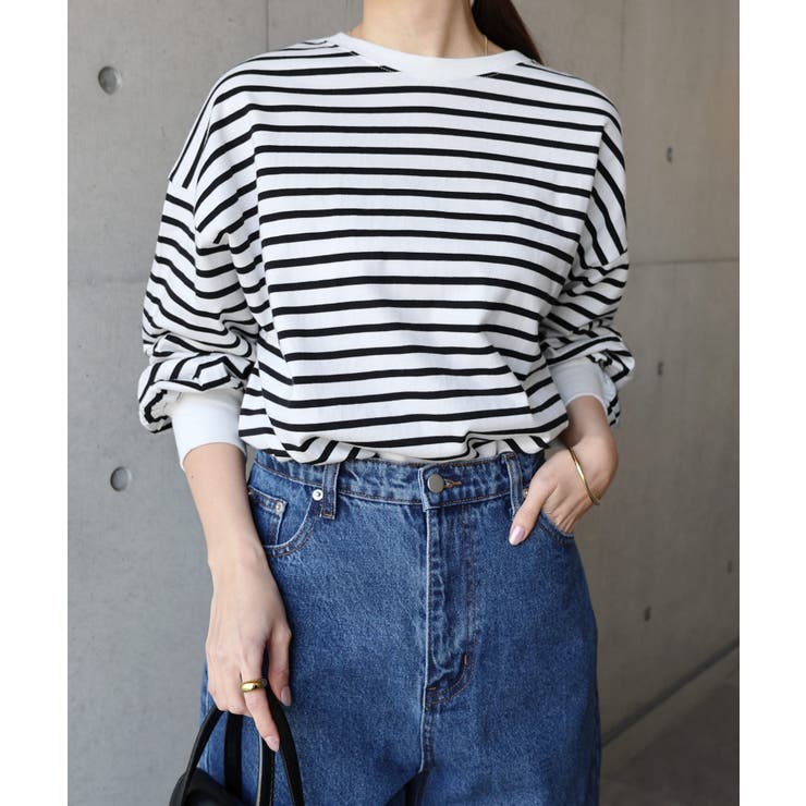 オフホワイト×ブラック | 無地 ボーダー ボリューム袖 | andme