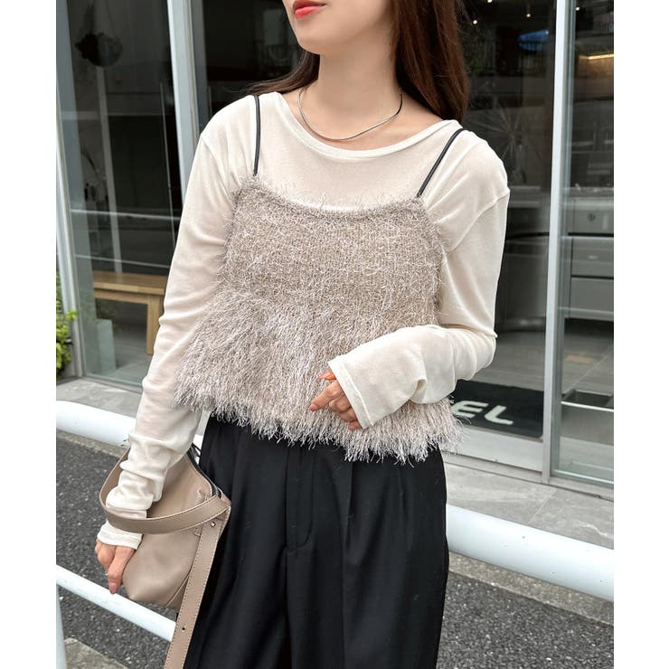 グレージュ | ショート丈 フェザー ペプラム | andme