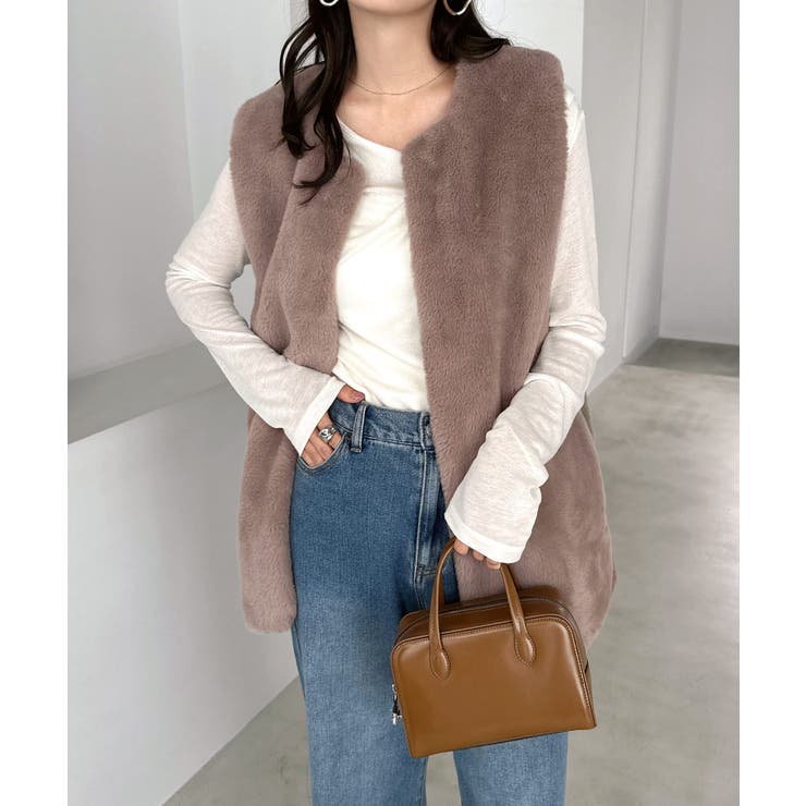 グレージュ | フェイクファー ベスト レディース | andme