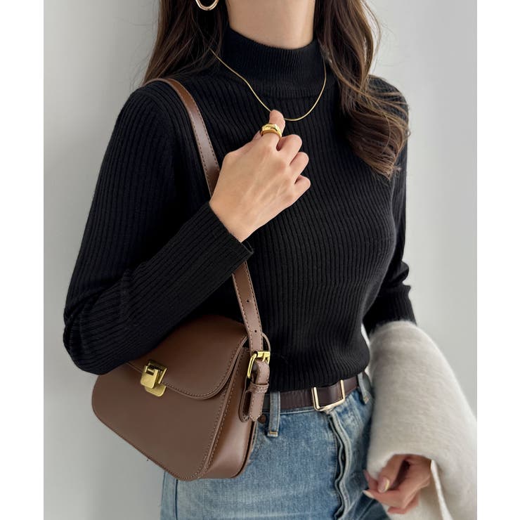 ブラック | ハイネック リブ ニット | andme