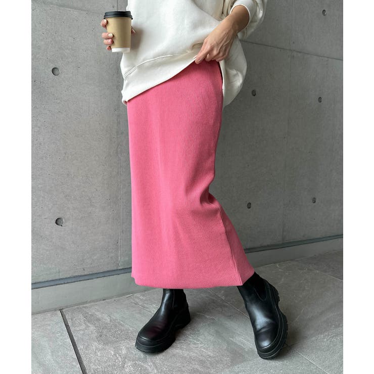 ピンク | セルフカットリブ タイト スカート | andme