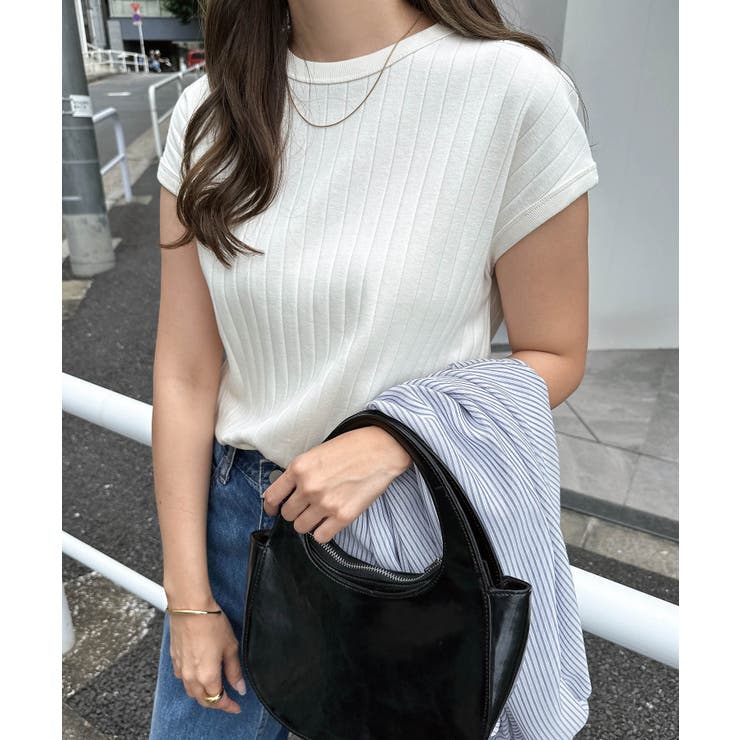 ＜ASTRAET＞フライス フリル コンビスリーブ カットソー　ホワイト　白 ASTRAET（アストラット）の「＜ASTRAET＞CO コンビ ハイネック