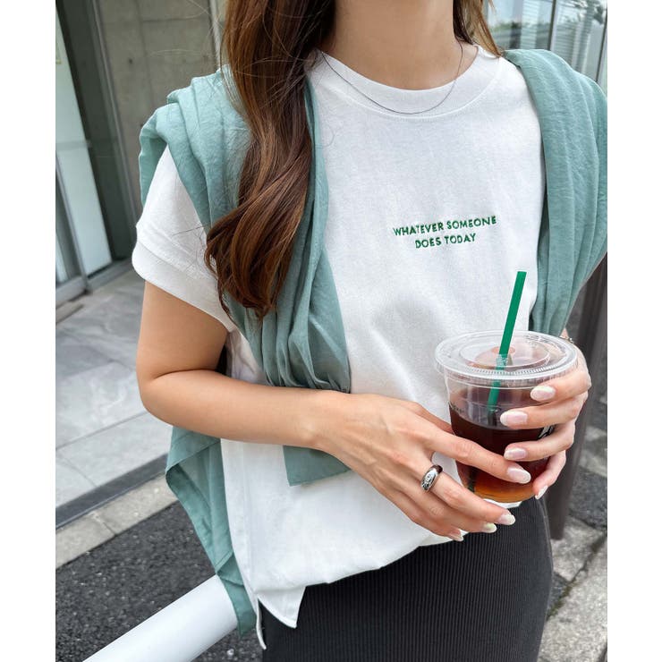 コットン天竺 ロゴ刺繍 Tシャツ[品番：AZ000004080]｜andme