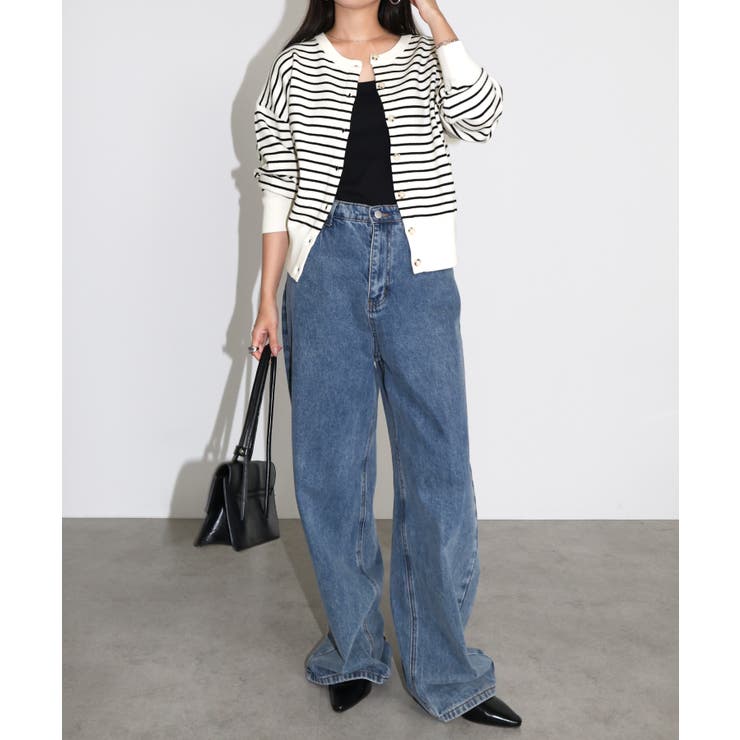 オフホワイト×ブラック | クルーネック 長袖 ニット | andme