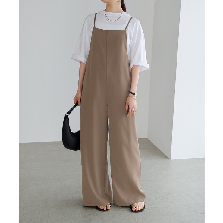 グレージュ | とろみ素材 スクエアネック サロペット | andme