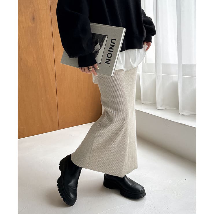 杢ベージュ | セルフカットリブ タイト スカート | andme