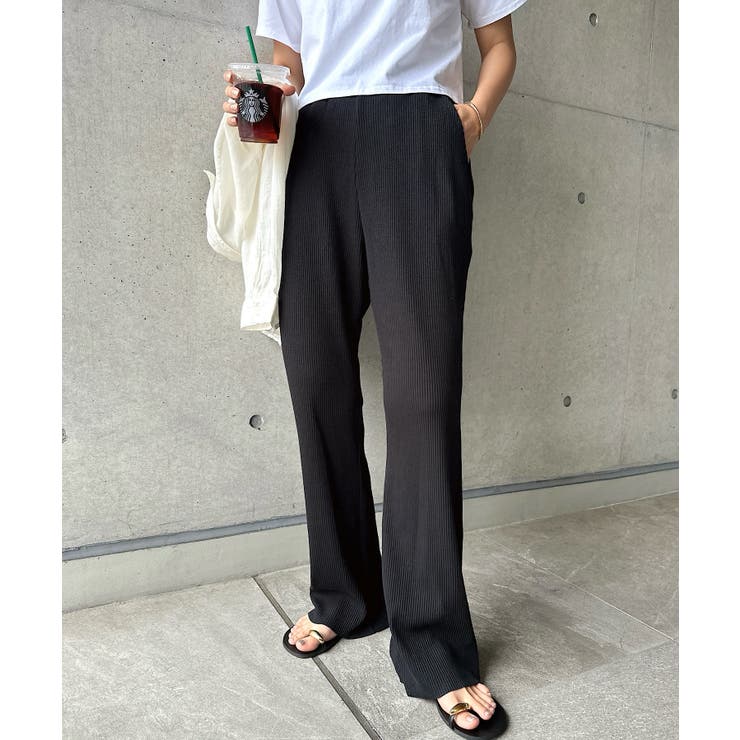 新品　リブフレアパンツ セルフカット リブ セミフレアパンツ[品番：AZ000003689]｜andme