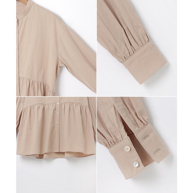 ワッシャーコットン バンドカラー ペプラム | andme | 詳細画像18 