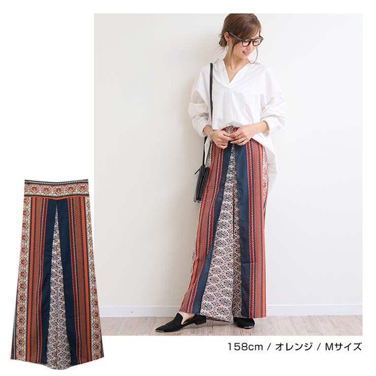 ワイドパンツ レディース 柄 ペイズリー柄 ラップ エスニック