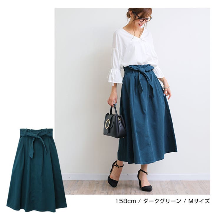 ANAYIアナイ　ロングスカート　ウエストリボン　グリーン緑 楽天市場】スカート ロングスカート ロング Aライン フレア