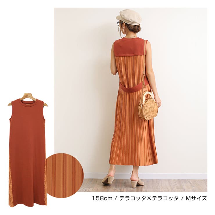 若者に人気のブランド ノースリーブ マキシ丈ワンピース[品番：AZ000003116 プリーツ ワンピース